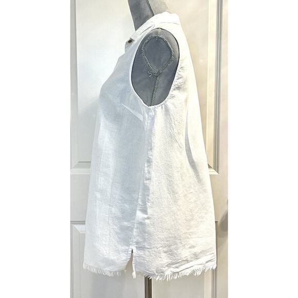 Beach Lunch Lounge 100% Linen Sleeveless Button Tunic Top Fringe Womens Small - Picture 2 of 6